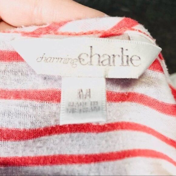 Charming Charlie Stripe Sheer Back T-shirt Coral M - Picture 7 of 11